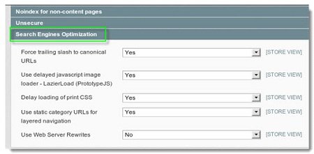 Verschiedene andere SEO-Einstellungsmöglichkeiten im Magento-Backend