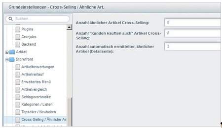 Grundeinstellungen - Cross-Selling