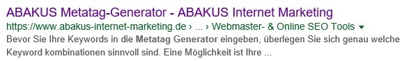 SERP ABAKUS Metag-Generator mit nicht optimierter Meta-Description