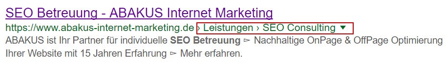 Beispiel Breadcrumb-Navigationsstruktur in den SERP