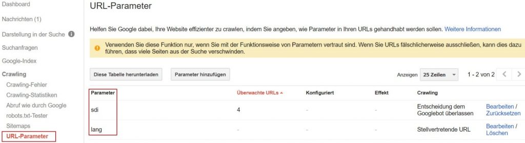 Google Search Console / URL-Parameter