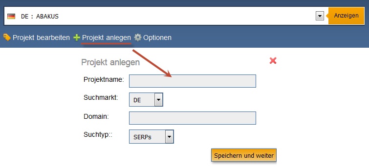 Keyword Monitor: Neues Projekt anlegen