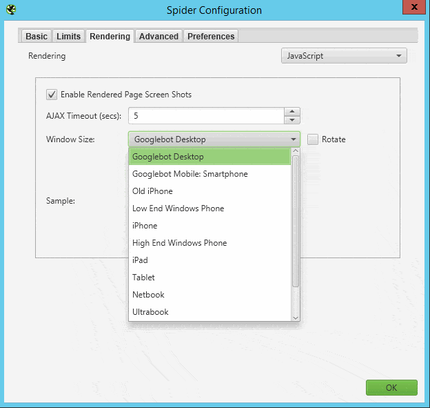 SEO Spider Configuration