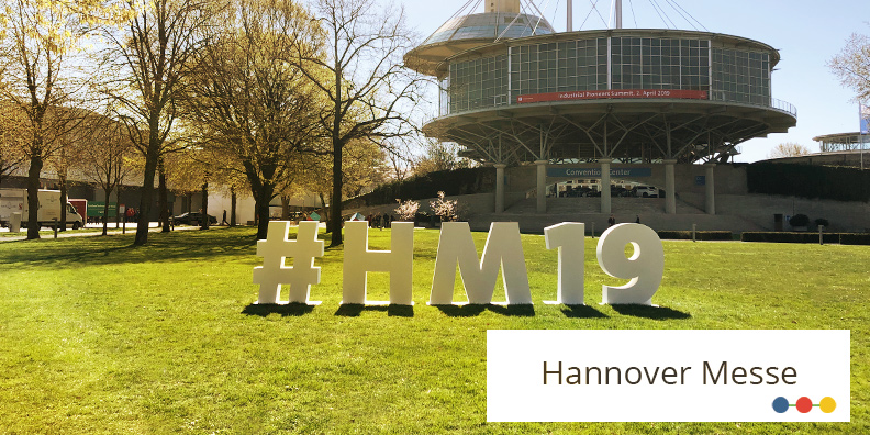 HANNOVER MESSE #HM19 Zeichen auf dem Messegelände in Hannover