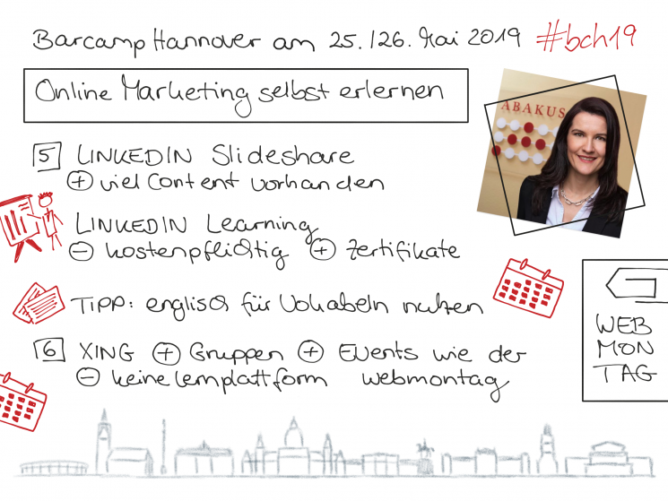 Sketchnote 3 zur Barcamp Session von ABAKUS zu kostenlosem Online Marketing Input für Beginner