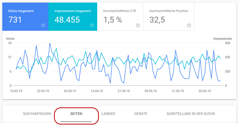 Screenshot aus der Google Search Console - Seiten