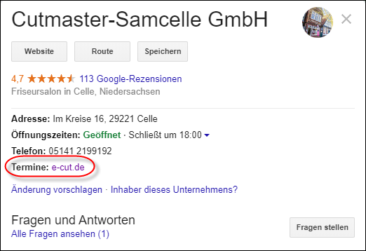 Google My Business: Link im Profil