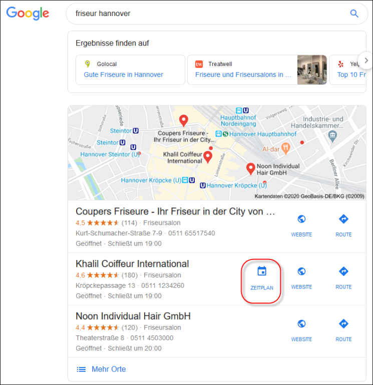 Google My Business: Local Teaser -Termin buchen