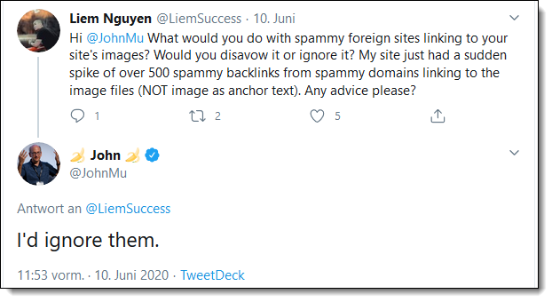 Backlinks auf Bilder - John Mu Twitter