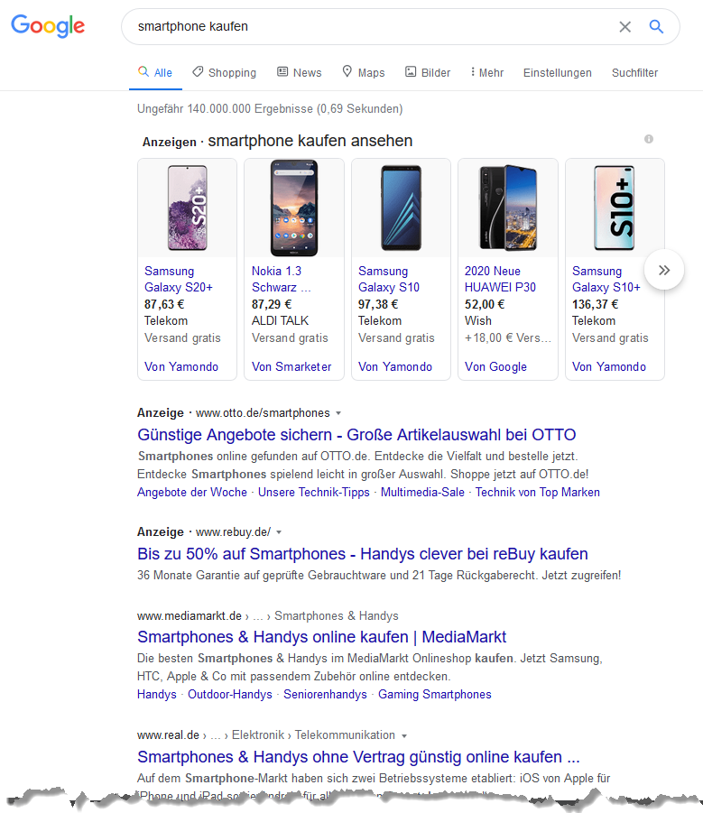 Suchergebnisse: Smartphone kaufen - Screenshot