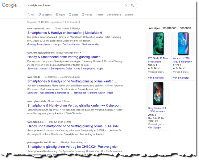 Suchergebnisse: Smartphones kaufen - Screenshot