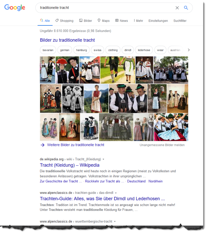 Suchergebnisse: traditionelle Tracht - Screenshot