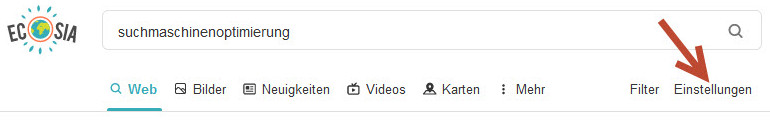 Suchmaschine Ecosia Einstellungen
