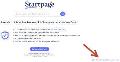 Startpage Werbebotschaften abstellen