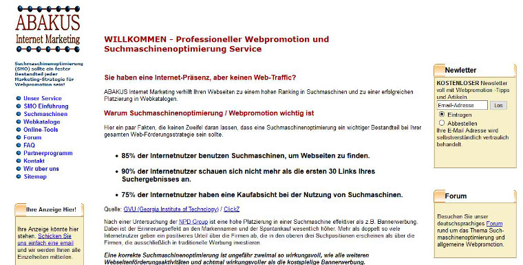 ABAKUS Website 2002 - Screenshot