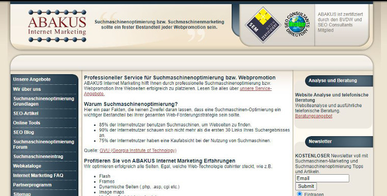 ABAKUS Website 2006 - Screenshot