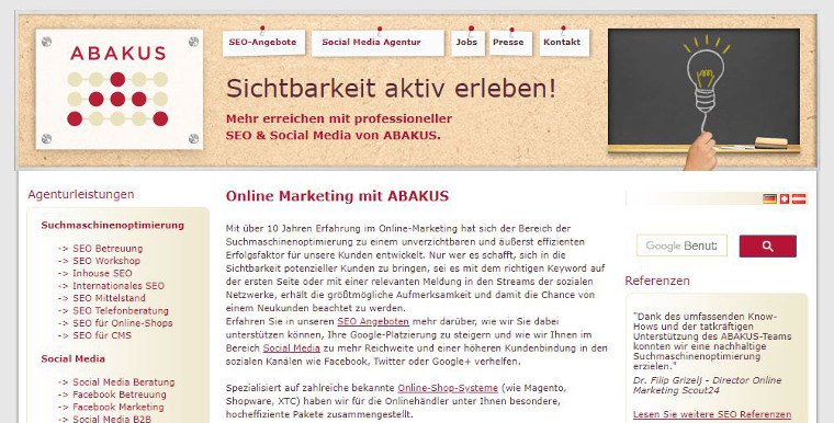 ABAKUS Website 2015 - Screenshot