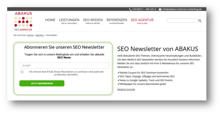 Newsletter Unterseite