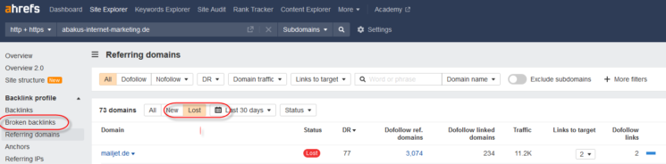 Broken Backlinks - Ahrefs - Screenshot