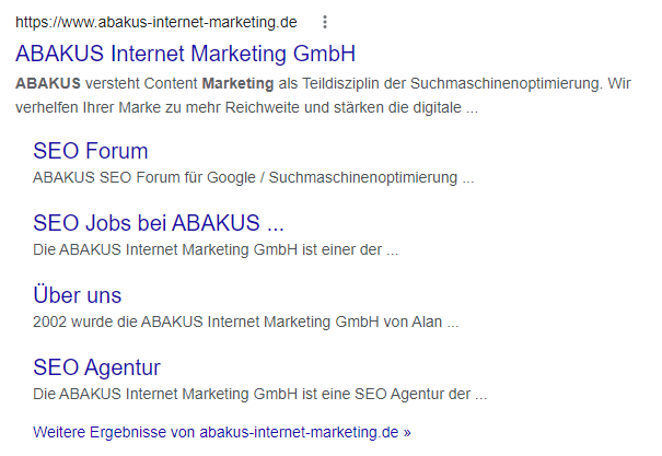 SERP Features - Sitelinks ABAKUS