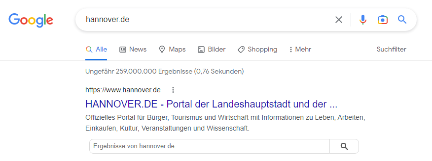 SERP Features - Interne Suche