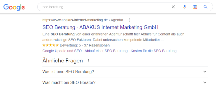 SERP Features erklärt - Beispiel für SERP Features