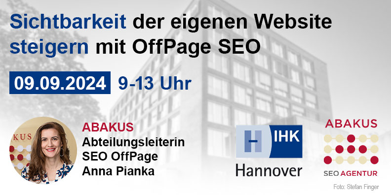 HK Hannover Seminar "Sichbarkeit der eigenenn Website steigern mit Offpage SEO" am 09.09.2024