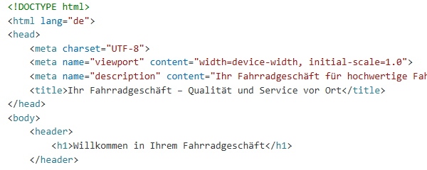 HTML Code Geschäft
