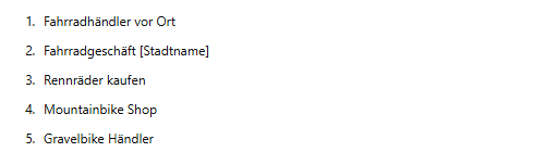 Keywords Fahrradhändler