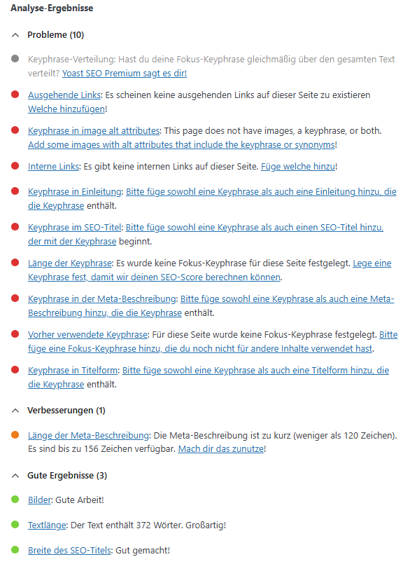 Yoast: SEO Analyse