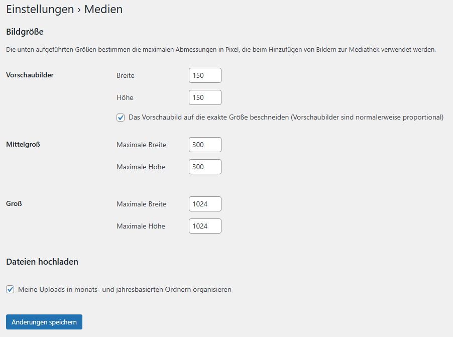 WordPress: Einstellungen - Medien