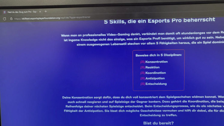 Skilltest der eSportplayerfoundation