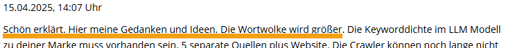 Kommentar auf der Website