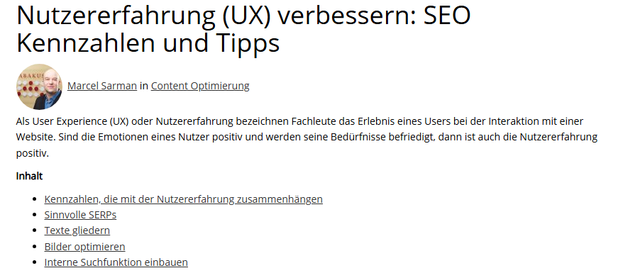 Inhaltsverzeichnis SERPs