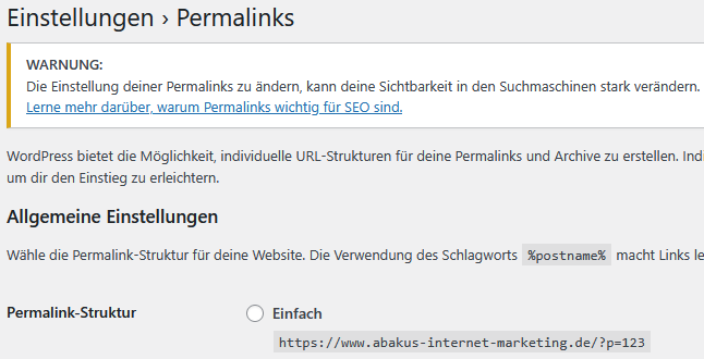 WordPress Einstellungen Permalinks