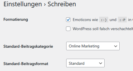 WordPress Einstellungen Schreiben
