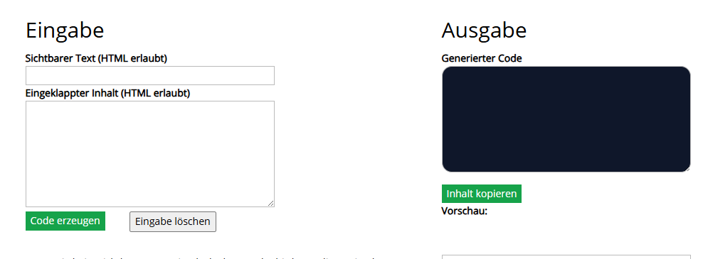 aufklappbare Inhalte Generator