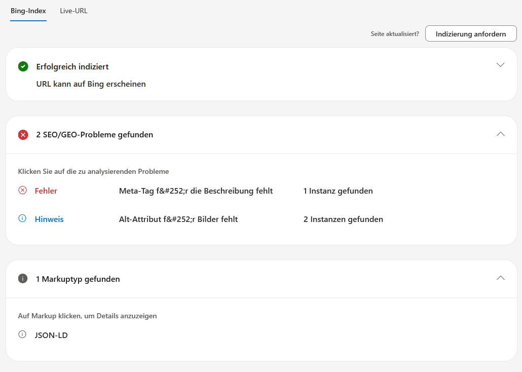 URL Überprüfung 2 - Bing Webmaster Tools