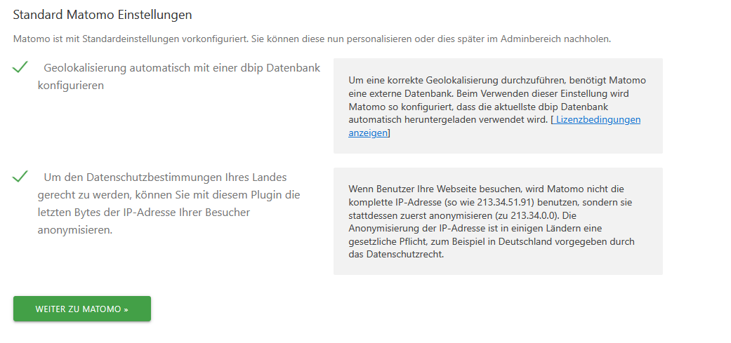 Matomo Konfiguration und Datenschutzhinweise